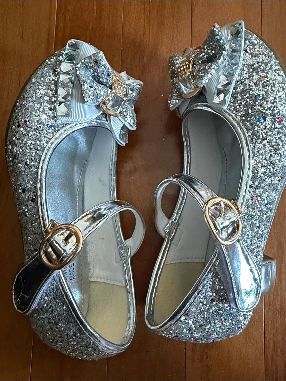 Girls' Silver Glitter Mary Jane Heel Shoes